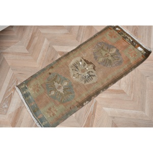 Kilim Vintage Rug, 1.4x3.2 ft Turkish Rug, <b>Brown</b> Striped <b>Wool</b> Rug - Product Image 4