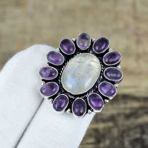 Natural Moonstone Amethyst 925 Sterling <b>Silver</b> Handmade Luxury <b>Eternity</b> Band <b>Ring</b> Gemstone Jewelry Statement Anniversary Gift - Product Image 3