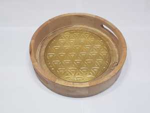 ถาดไม้ตกแต่งสไตล์หรูหรา แท้จริง เป็นมิตรกับสิ่งแวดล้อม ลายทางพิธีกรรมทางพุทธศาสนา ผลิตในอินเดีย สำหรับตกแต่งบ้านและจัดแสดง - Product Image 6