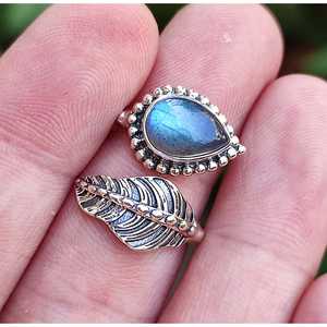 Labradorite Statement Pearshape <b>Ring</b> Natural <b>Silver</b> Inlay Perfect Gift for Any Occasion - Product Image 4