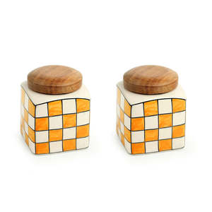 Shatranj Bocaux et bouteilles de stockage multi-usages en céramique 480 ML 10.9 cm peints à la main Lot de 2 hermétiques - Product Image 4