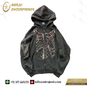 Pull à capuche personnalisé en vrac pull Y2K respirant imprimé os rétro Grunge en détresse Harajuku sweats à capuche thermiques - Product Image 2