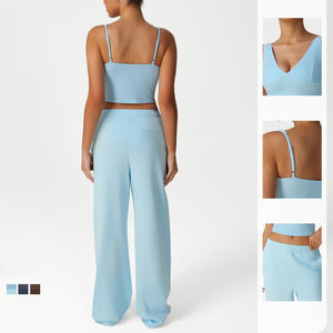 Vente flash : Ensemble de sport pour femme de haute qualité, pantalon de yoga taille mi-haute, soutien-gorge de sport, ensemble de yoga pour la salle de sport, taille élastique unie à l'avant - Product Image 4