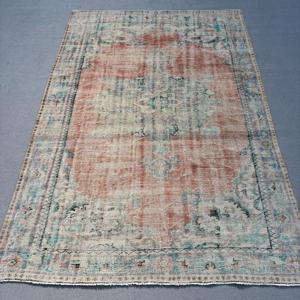 Turkish Large Rug, 6x8.5 ft Vintage Rug, <b>Red</b> Patchwork <b>Wool</b> Rug - Product Image 1