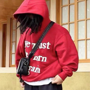 Sweat à capuche pour hommes taille XL anti-rétrécissement crocheté coupe-vent doux doublé fermeture éclair brodé solide hip-hop - Product Image 2