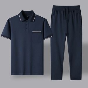 Simplicidad Casual Verano Sólido Hombres Bolsillos de solapa Botón Polo Camisas de moda Casual Cintura elástica Pantalones con cordón Conjuntos de movimiento - Product Image 6