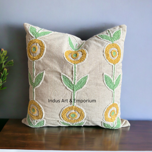 Indian Handmade Square Cotton Hand Embroidery Tufted <b>Throw</b> Pillow <b>Cover</b> Bohemian Home & Hotel Decor - Product Image 2