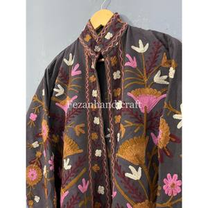 Abrigo Informal de Algodón con Bordado Floral, Tejido de Pato Suzani, Tejido Corto de Punto con Cuello Alto, para Otoño e Invierno, Unisex - Product Image 3