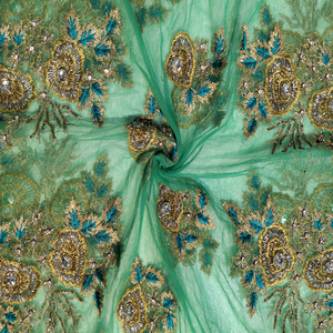 The Timeless Tradition Luxurious Nigerian 5 Yard <b>Net</b> Lace <b>Fabric</b> With Stone Beaded Work & Embroidery Work For Weddingwear <b>Fabric</b> - Product Image 5