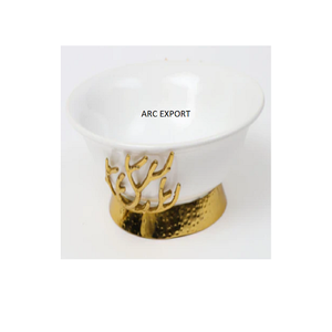 Bols modernes en métal doré poli pour le dîner et les fruits Vente en gros Vaisselle Bols de décoration avec support noir de luxe - Product Image 2