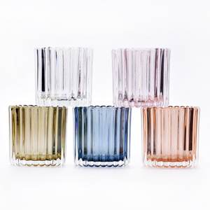Wholesale Luxury 8oz 10oz Stripe Soy Wax Glass <b>Candle</b> Jars Cylinder Shape for Christmas Aroma Velas <b>Candle</b> Making Factory - Product Image 2