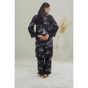 Ensemble de vêtements traditionnels chinois pour femmes, noir, en tissu poly-cambric imprimé, coordonné - Product Image 5