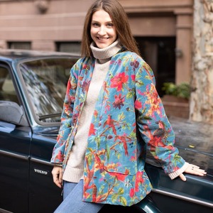 Manufacturer and Wholesale Velvet Kimono Cotton Kimono Robe Jacket Short Velvet <b>Cardigan</b> Short Kimono Jacket Bird Print - Product Image 1