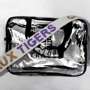 Bolso cruzado con cuentas ajustable hecho a mano de 36-44 pulgadas, correas de mano, rayas coloridas, tres colores especiales Vintage para el día del juego - Product Image 1