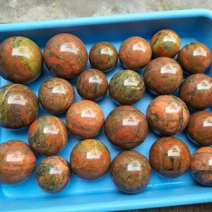 Vente en gros de cristaux de pierre naturelle Agate de guérison artisanale Unakite en vrac Boule de sphère polie pour la décoration - Product Image 1