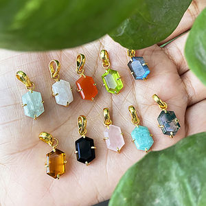 Citrine <b>Birthstone</b> Hexagon Gemstone Pendant Prong Setting Semi Precious Pendant for Women Wholesale - Product Image 3