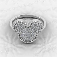Bague de cocktail pour femme en argent sterling 925, pavée de zircone cubique, plaquée rhodium, motif Mickey Mouse, personnalisable, bijoux pour mariage et fête