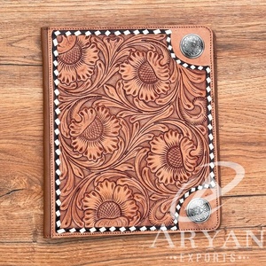 Hot Selling <b>A4</b> A5 Size File Cover Portfolio Papers <b>Documents</b> Organiser High Quality Soft Leather Cover With Tooling & Pockets - Product Image 1