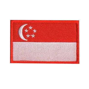 Parche bordado con bandera de Singapur, bandera bordada de Singapur, tela cosida con emblema de Singapur - Product Image 5