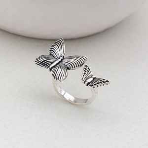 Handmade Double Butterfly <b>Brass</b> <b>Ring</b> Gold & Silver Finish Unique Fashion Jewelry for Girlfriend Wife Aesthetic Unique Gift Idea - Product Image 2