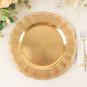 Cost-Effective Charger <b>Plates</b> with Golden-Colored Floral Design Trendy, Unique <b>Metal</b> Under <b>Plates</b> for the Best Dinner Serving. - Product Image 1