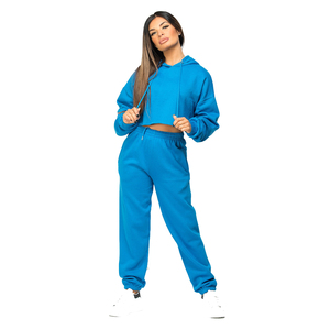 Tracksuits <b>Crop</b> <b>Top</b> Sweatshirt With Comfortable Trouser Gym Street Wear Sweatsuits - Product Image 2