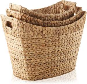 Juego de 3 Cestas de Almacenamiento de Jacinto de Agua de Alta Calidad y Ecológicas, con Asas Tejidas, Organizadores Rústicos Multiusos para Dormitorio y Sala de Estar - Product Image 5