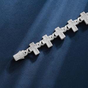SHREYA DIAM Cross <b>Infinity</b> Moissanite Hiphop Wedding Christian 925 Silver Micro Pave Brilliant Cut Unisex Luxury Chain <b>Bracelet</b> - Product Image 2