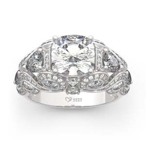 Bague Jeulia Vintage en argent sterling plaqué rhodium avec diamant taille coussin en dentelle - Product Image 2
