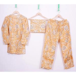 Fabricant et vente en gros d'ensemble de pyjama à col en coton imprimé à la main indien pour vêtements de nuit pour femmes ensemble de pyjama en coton - Product Image 4