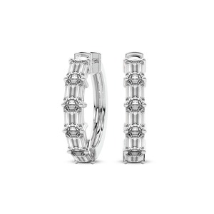 Pendientes de Aro con Diamantes Cultivados en Laboratorio, Corte Esmeralda Refinado, 1 Ct Tw, Color F-G, Claridad VS, 10 Diamantes, Oro Sólido de 14K, Borde Geométrico - Product Image 3