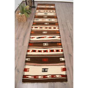 พรมคิลิมขนาด 2.8x12.2 ฟุต พรมตุรกีโบราณ พรมลายพรางสีน้ำตาลแดง - Product Image 1