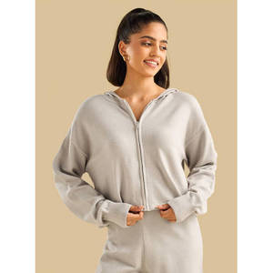 Sudadera con capucha y cremallera para mujer, color liso - Product Image 3