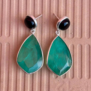 925 Sterling Silver Emerald With <b>Black</b> <b>Onyx</b> Handmade <b>Earring</b> Beautiful Women <b>Earring</b> . - Product Image 1