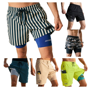 กางเกงขาสั้นผู้ชายแบบ 2-in-1 สำหรับออกกำลังกาย ระบายอากาศ แห้งเร็ว เป็นมิตรกับสิ่งแวดล้อม มีช่องใส่โทรศัพท์ เหมาะสำหรับการฝึกซ้อมในยิม - Product Image 2