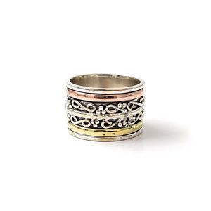 Adjustable Three Tone Spinner <b>Ring</b> 10.5 Grams Rose Gold & Gold Plated Inlay Trendy Statement Style for Christians and Gifts - Product Image 1