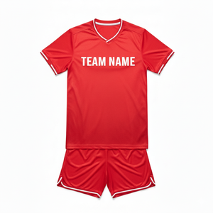 Custom Soccer Uniform <b>Kit</b>-Adult Jersey and Shorts Set with White Trim & Crew Neck 100% Polyester Breathable & Quick Dry - Product Image 1