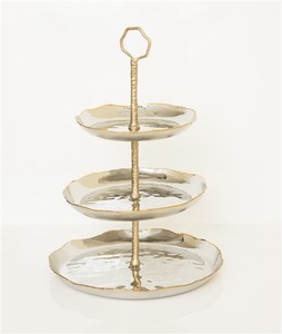 Soporte para pastel de tendencia, soporte para pastel de mesa de cocina redondo de Color dorado con estampado de corazón de 3 niveles, soporte para pastel de latón para fiesta de cumpleaños y matrimonio - Product Image 2