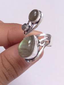 Natural Labradorite Gemstone <b>Ring</b> Healing <b>Crystal</b> Adjustable Jewelry - Product Image 2