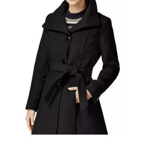 Madden Girl Women's <b>Extra</b> <b>Large</b> Trench Coat with Belt & Skirt Double Breasted Black with Fur <b>Print</b> Decoration - Product Image 1