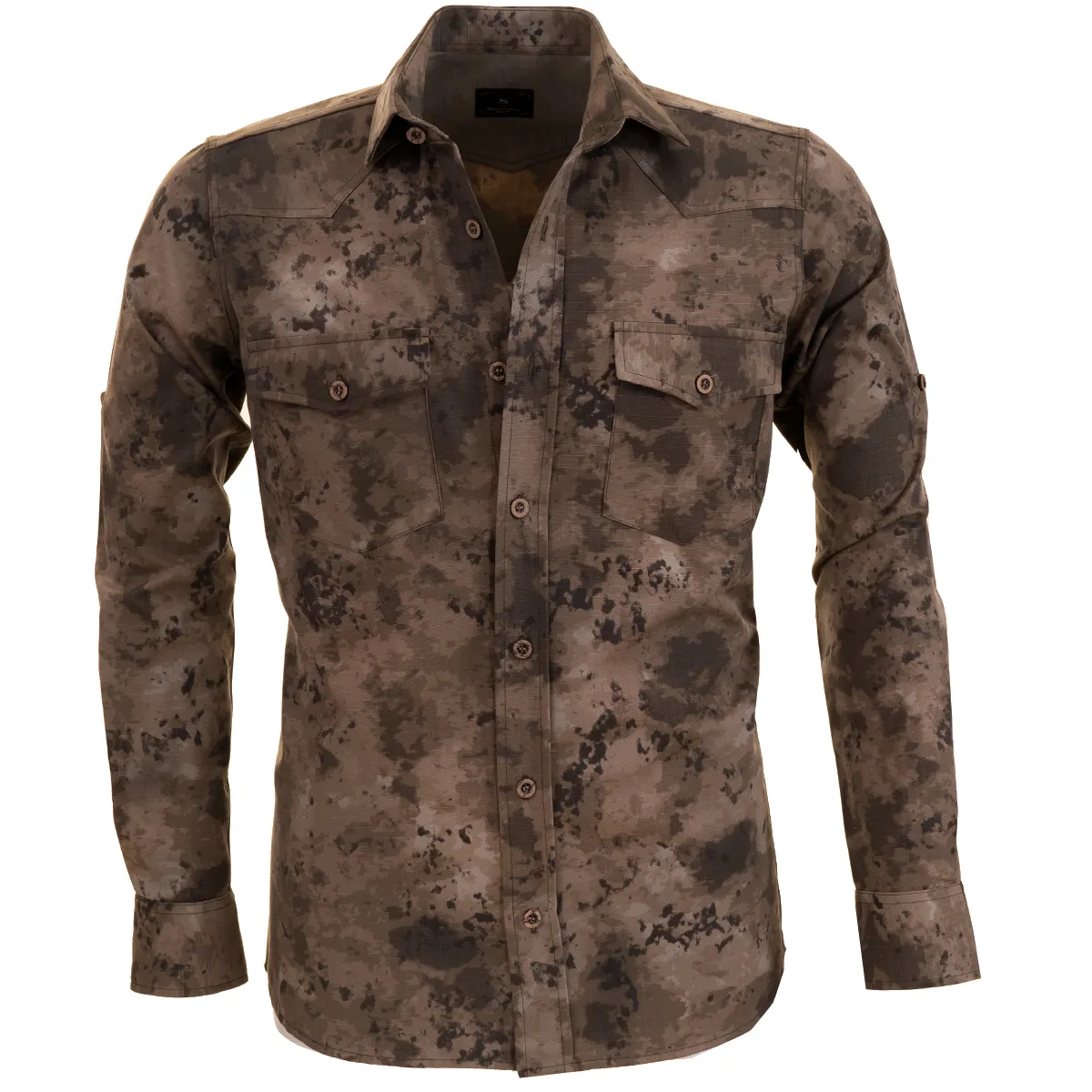 Camicia da uomo stile Safari con doppia tasca camicia in cotone mimetico a maniche lunghe in tessuto traspirante