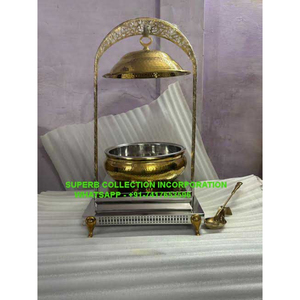 Plato de frotamiento redondo de acero inoxidable recubierto de oro de lujo con tapa colgante, calentador de alimentos, plato de frotamiento para Hotel y Buffet, la mejor venta - Product Image 2