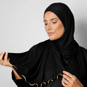 Modest jersey Scarf Stretchy Jersey hijab With Rhinestone stone Crystal hijab For Muslim Women