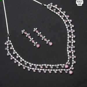 <b>Indian</b> Premium Quality Silver Alloy Fashion <b>Sets</b> Pearl <b>Necklace</b> Earrings Zircon Wedding Anniversary Parties Bridal Wear Gift - Product Image 3