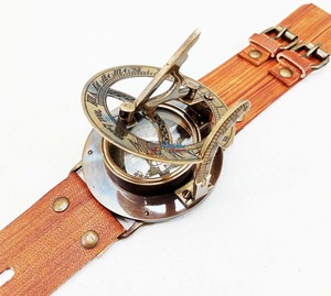 Wrist <b>Watch</b> Sundial <b>Compass</b> Handmade Metal Brown Leather Band Anniversary Baptism Father's Day Gifts - Product Image 5
