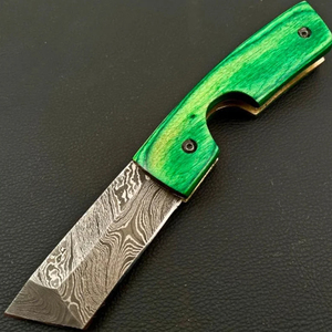 มีดตัดซิการ์สีเขียว ทำด้วยมือจากเหล็กดามัสกัส สำหรับผู้ชาย ด้ามไม้ มีดพับ 3 in 1 ใบมีดคมกริบ - Product Image 5