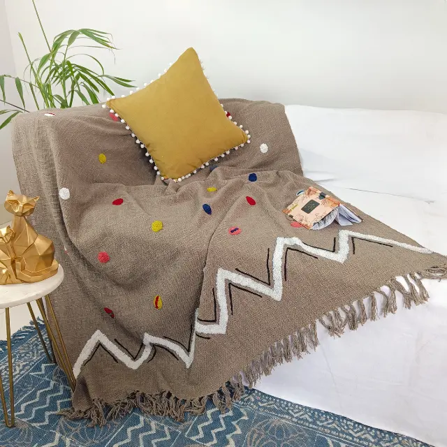 Mushy Squashy Embroidered Elegance Throw: Pom-Pom Infused Throw Blanket For your House Decoration