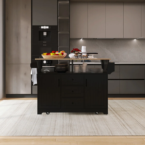 55.7 ''grand îlot de cuisine 2 chariots de rangement en bois à 3 tiroirs de style feuille de goutte chariots d'îlots de cuisine en métal MDF durables - Product Image 3