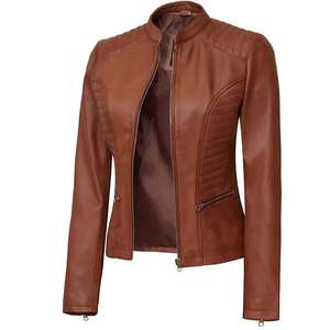 <b>Sheepskin</b> Womens Genuine Leather <b>Jacket</b> Short Baseball Clothing Fashion Leather <b>Jacket</b> - Product Image 4