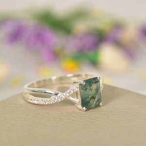 แหวนแต่งงานทรงเดี่ยวมรกตมอสอาเกต แหวนหมั้นเพชรโมอิสซาไนต์ แหวนนิรันดร์ แหวนอินฟินิตี้ แหวนบิดเกลียว - Product Image 4